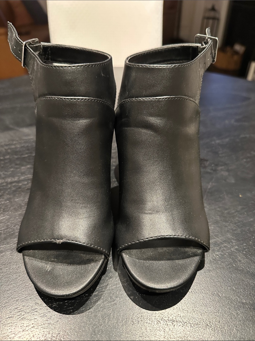 a new day Black Open-Toe Ankle Mules with Buckle Strap
